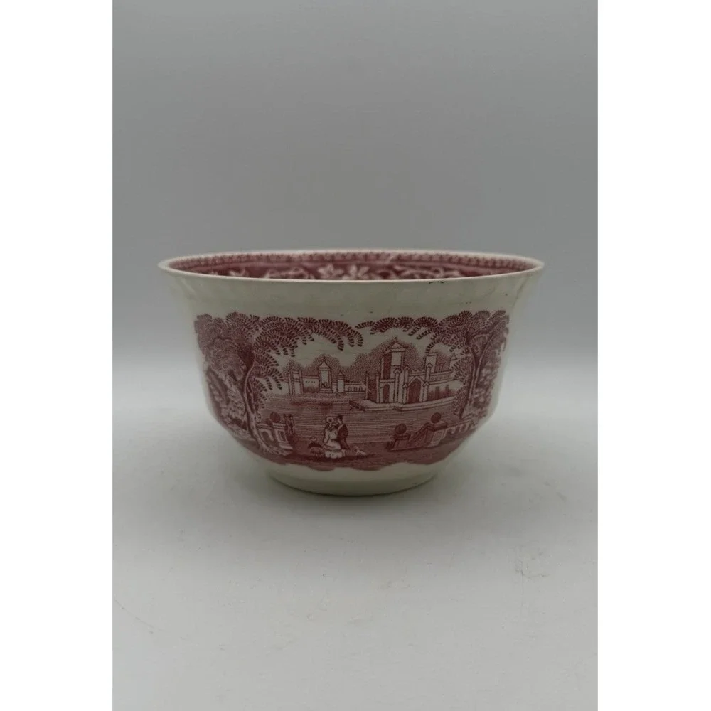 Mason's Vista Red Transferware Open Sugar Bowl Ironstone England Vintage
